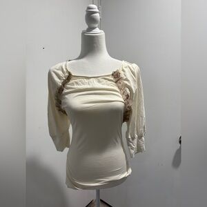 Theory Cream Blouse with Lace Details
